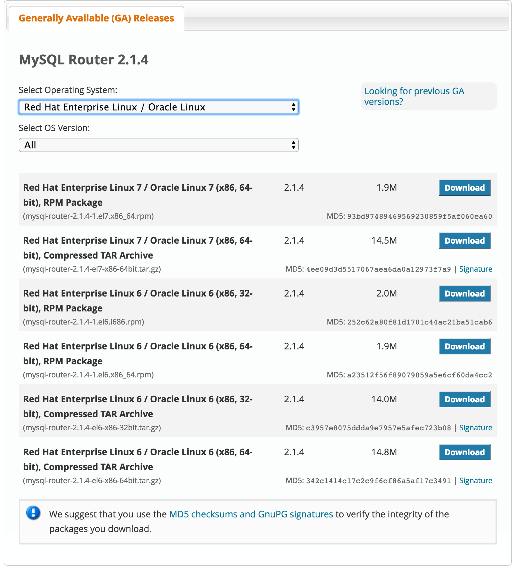 mysql-router下载页面